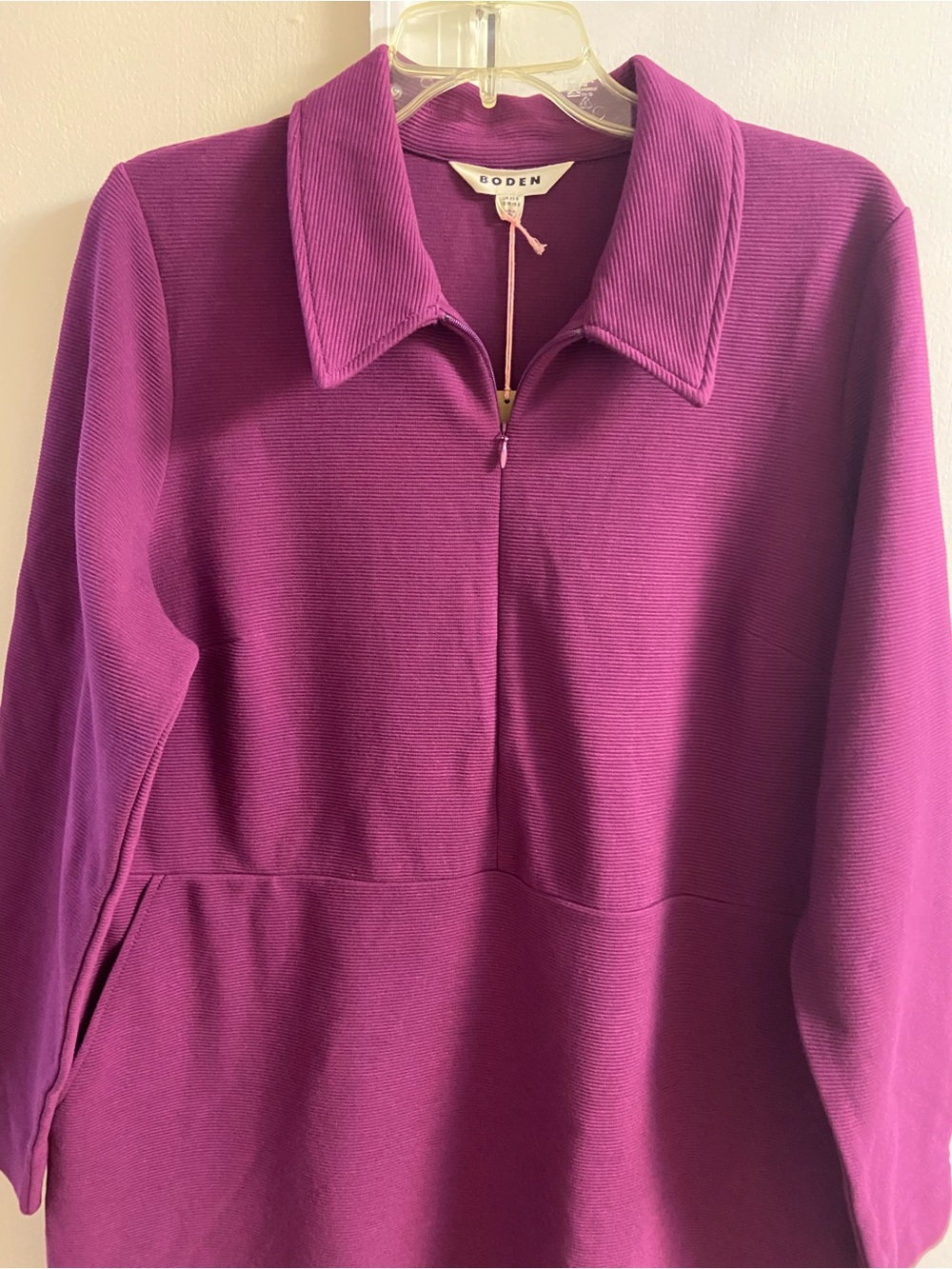 Boden Cam Zip Up Ottoman Dress Purple Ribbed Pockets Long Sleeves Sz 16-18 NWT - Picture 4 of 8